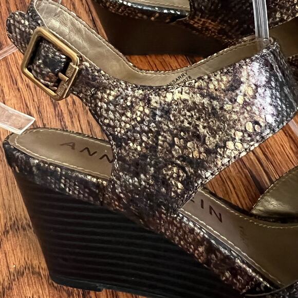 Anne Klein Brown Bronzy Snakeskin Print Askarry I Flex Wedge Sandals Size 7 Moto - Picture 12 of 16